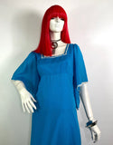 1970s vintage Marion Donaldson turquoise maxi flutter dress / cocktail dress / festival / 12 / 40