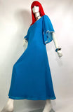 1970s vintage Marion Donaldson turquoise maxi flutter dress / cocktail dress / festival / 12 / 40
