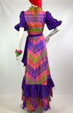 1970s vintage rainbow plaid maxi gown / 60s / Costume / stage wear / festival