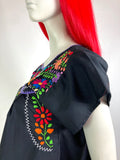 1970s vintage hippie Mexicana cotton smock midi dress  / embroidered / boho chic