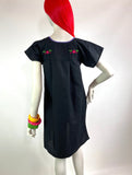 1970s vintage hippie Mexicana cotton smock midi dress  / embroidered / boho chic