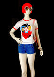 1970s vintage pop art novelty print skinny fit t-shirt / top / Mod / Go Go / rock n roll