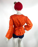 1970s vintage orange balloon sleeve tunic smock blouse / Jeff Banks / Clobber / Psych