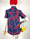 1970s vintage JEANS swing smock top shirt / blouse / novelty print / 60s