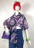 John Craig 1970s vintage purple psychedelic balloon sleeve blouse / 30s / Cossack