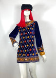 1960s vintage crush velvet embroidered Mod mini dress / 70s Hippie / Hendrix