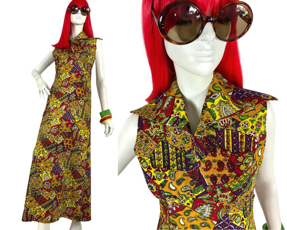 1960s / 70s vintage psychedelic maxi dress / Hippie / Festival / amazing collar!