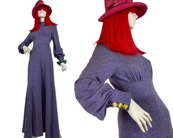 Annie Gough 1970s vintage purple wool maxi dress / winter dress / balloon sleeves