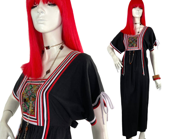 1970s vintage hippie cotton smock midi dress  / Lux hippie / boho chic / tapestry