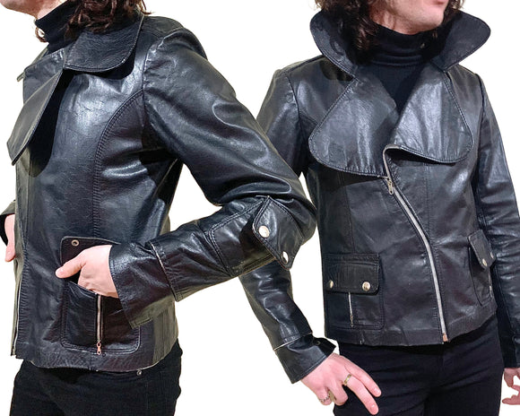 1970s vintage Mod leather biker jacket / huge collar / 60s / rock n roll / prog / Black Sabbath