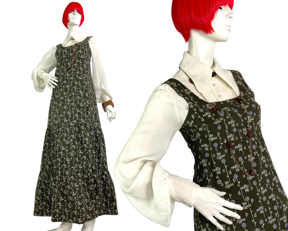 1970s vintage C&A cotton pinafore maxi dress / Cottage core / 60s / novelty print