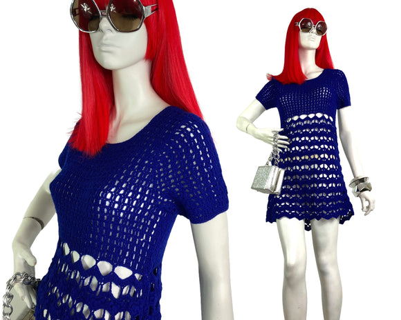 1960s vintage crochet Mod mini dress / Twiggy / summer / festival / Woodstock / Hippie