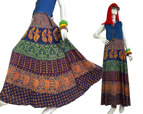 1970s vintage Indian Cotton Wrap Skirt / Hippie / Festival / Boho / 60s / Folk / Woodstock