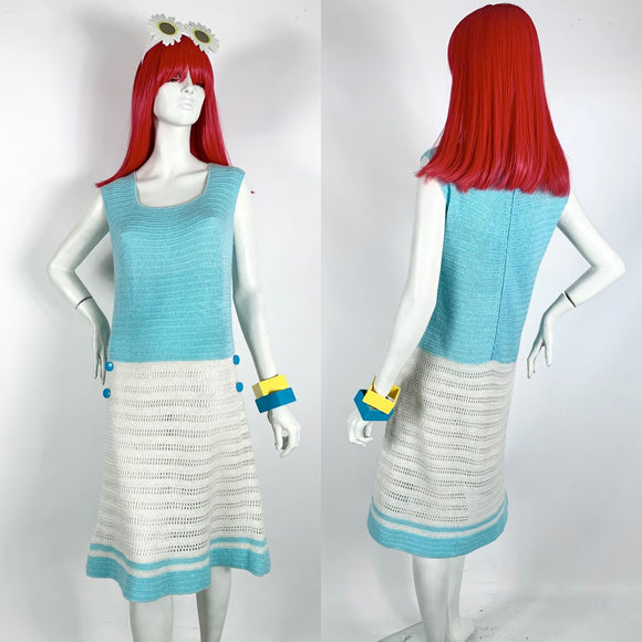 1960s does 20s vintage hand knit Mod shift dress / Twiggy / Cilla / Colour block
