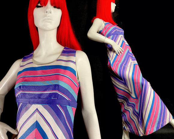 1960s vintage candy striped maxi dress / Jean Shrimpton / Dollybird / festival