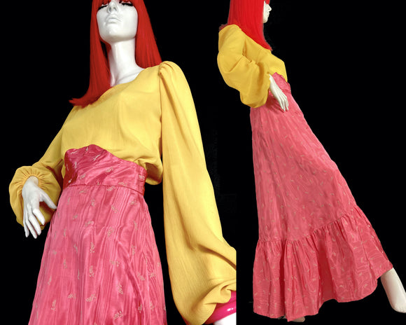 QUAD 1970s vintage taffeta bubblegum maxi skirt / hippie / 60s / flock