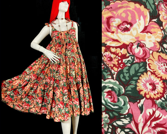 JULIET DUNN Liberty vintage 1970s tiered floral cotton midi dress / stunning!
