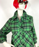 BUS Stop 1970s green plaid wool lumberjack spring shirt jacket / 40s / Lee Bender