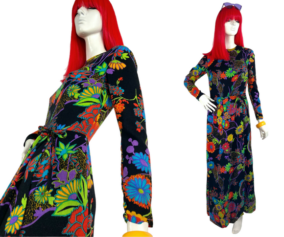 1960s The White House Bond Street flower power psychedelic maxi dress / hippie