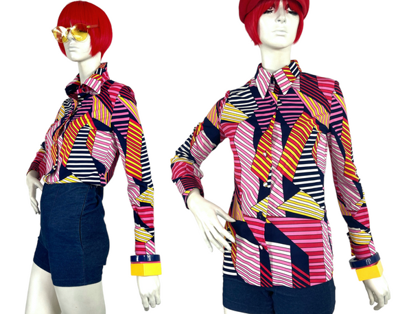 1960s vintage Pop Art Mod shirt blouse / Peggy Moffitt / Op Art / Colour block