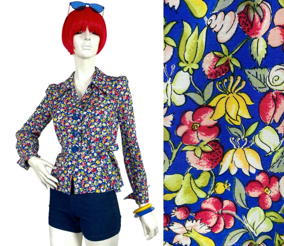 1970s deco 40s vintage novelty print blouse  blouse / Lee Bender / Bus Stop / Biba / WW2