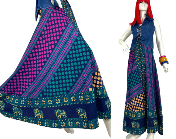 1970s vintage Indian Cotton Wrap Skirt / Hippie / Festival / Boho / 60s / Folk