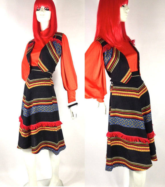Vintage 1970s mexicana Hippie / festival waistcoat & skirt set Charlie Girl / Boho