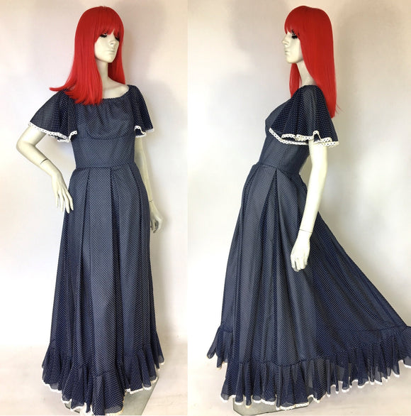 Vintage 1970s Susan Small maxi dress / flutter sleeves & ruffles / 30s Deco style / Hollywood