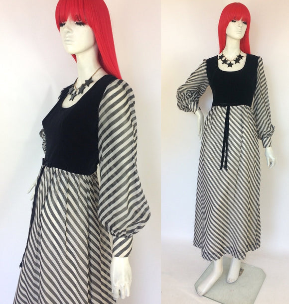 Vintage 1960s monochrome striped goth gown  / maxi dress / 70s / Candy cane