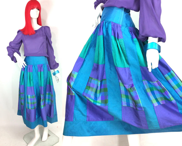 1980s vintage Tracy Saywell raw silk skirt / Cocktail party / Posh / colour block