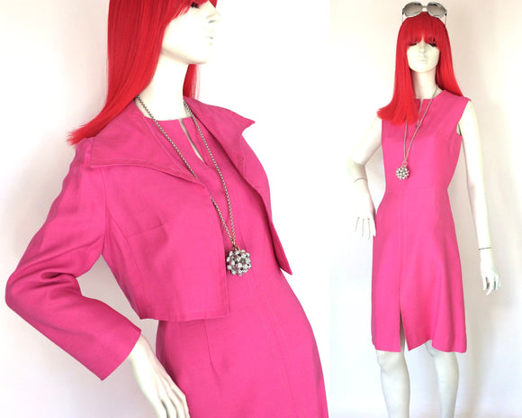 1960s vintage bubblegum pink Peter Barron silk suit / dress set / Mod / Twiggy