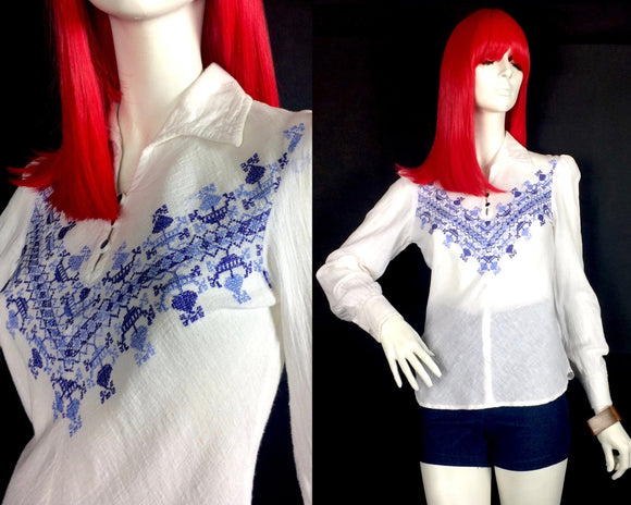 Vintage 1960s cotton cheesecloth hippie blouse / Carnaby Street made / 70s Boho