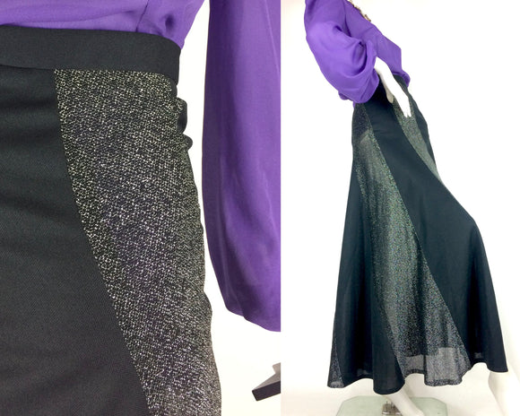 1970s vintage black & silver panelled maxi skirt / Glam Rock / 60s / Glitter / Sparkle