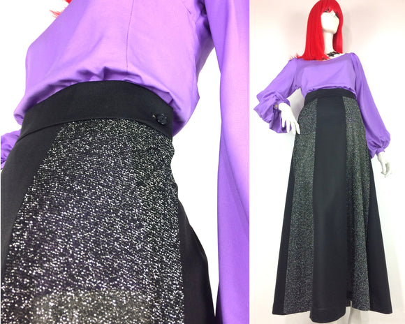 1970s vintage black & silver Glam maxi skirt / Top of the Pops / T REX / David Bowie