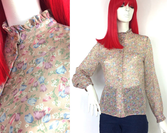 Liberty 60s vintage cotton gauze blouse / shirt / pie crust / tulip print / floral