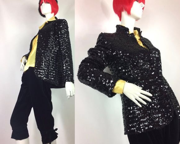 1970s vintage jet black glam sequin blazer / jacket / BIBA / Bus Stop / Marc Bolan