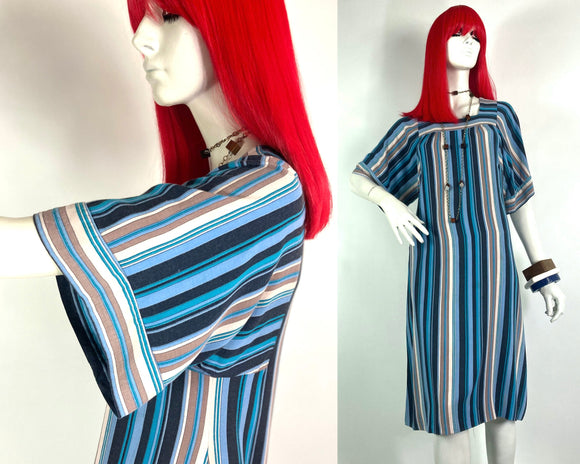 1970s vintage EMCAR brushed cotton multi stripe midi dress / hippie / 60s Festival
