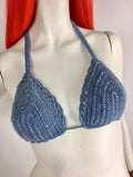 1970s blue cotton crochet skimpy bikini set / Beach / Pose / Riviera Glam