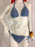 1970s blue cotton crochet skimpy bikini set / Beach / Pose / Riviera Glam