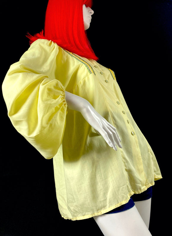 1970s vintage lemon yellow balloon sleeve smock tunic / Mod blouse / Hippie / summer