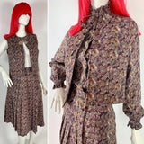 70s 80s wool floral 4 piece skirt suit / ensemble / Quilted gilet / Pie Crust / Liberty
