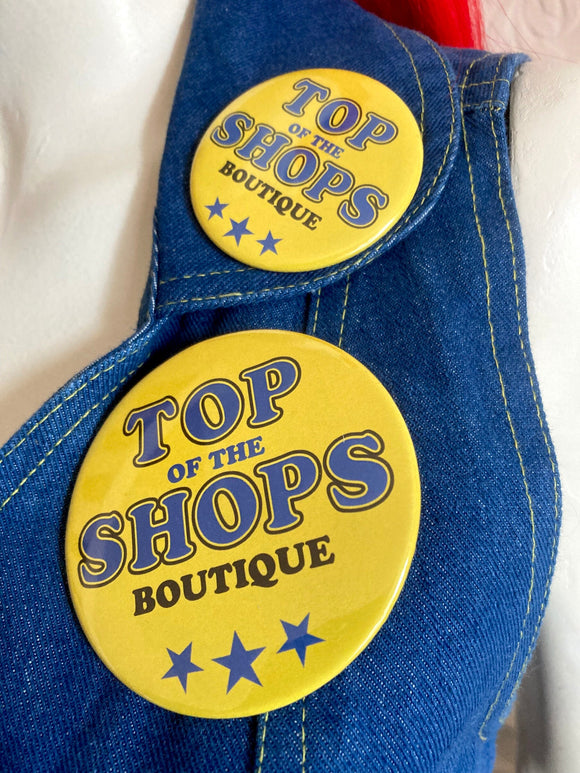 Top of the Shops Boutique - advertising mod pop art pin button / badge / 60s / 70s