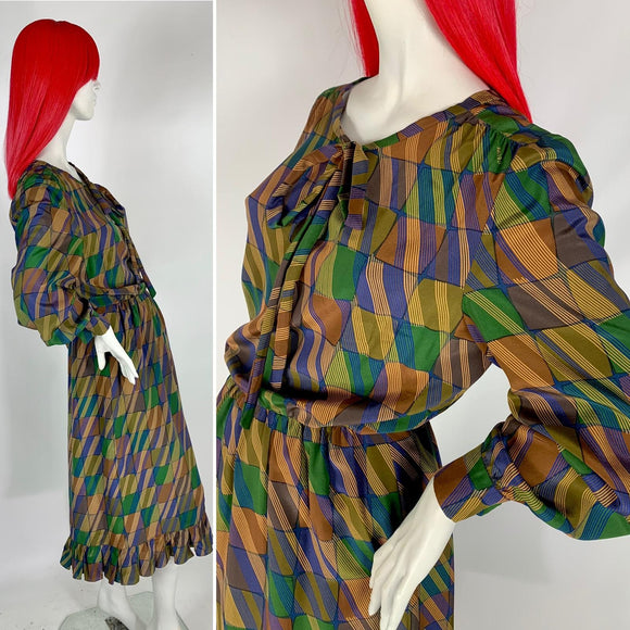 CELINE Paris 1970s silk check midi dress / Socialite / Posh / Designer