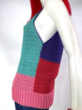 1970s vintage crochet knit colour block halter top / vest / glam rock / 60s Mod