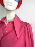 Nicki ferrari 1970s vintage bubblegum pink balloon sleeve blouse / 60s / dagger collar
