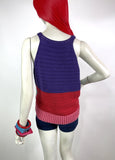 1970s vintage crochet knit colour block halter top / vest / glam rock / 60s Mod