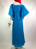 1970s vintage Marion Donaldson turquoise maxi flutter dress / cocktail dress / festival / 12 / 40