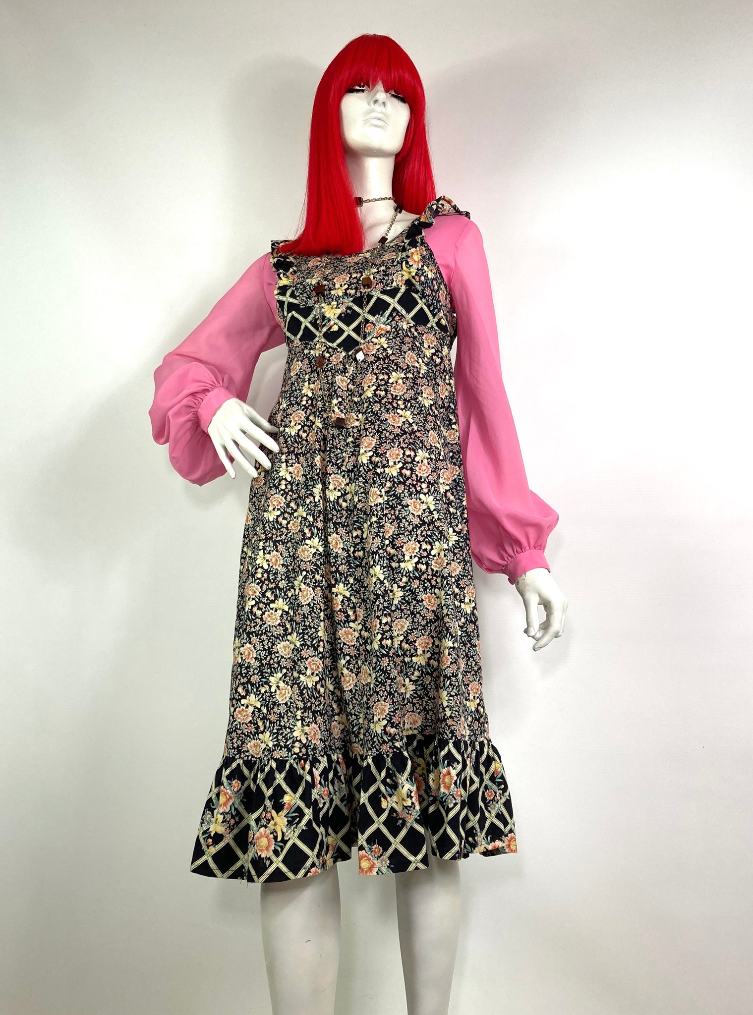 cottagecore pinafore dress Cottagecore Plaid Fabric Stitched Pinafore Dress Dress ONLY