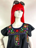 1970s vintage hippie Mexicana cotton smock midi dress  / embroidered / boho chic