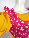 1970s vintage novelty print pinafore maxi dress / 60s Mod / ruffles / 60s / hippie